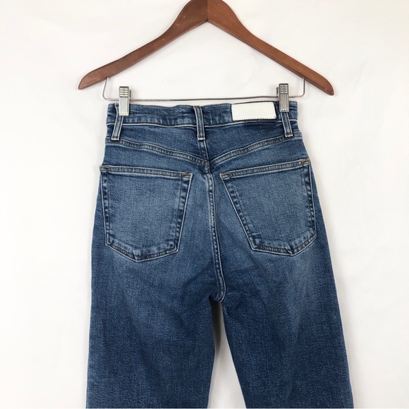 Redone 70s Ultra High Rise Stove Pipe Vintage Indigo Destroy Size 26 - Picture 5 of 9